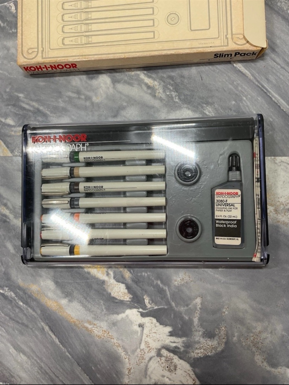 Vintage Koh-I-Noor Rapidograph Slim Pack 3165-SP-7 Set 7 Technical Pens